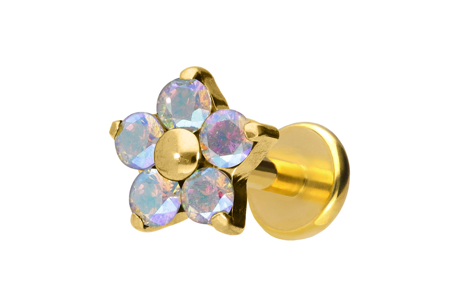 Titan Labret Piercing mit Push Fit KRISTALLBLUME